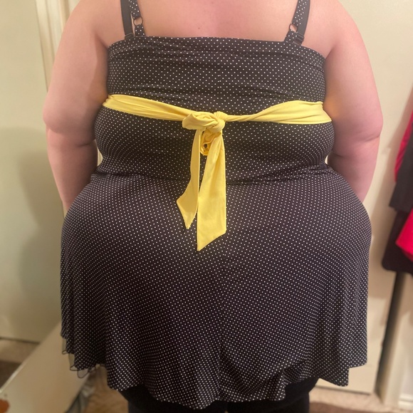 Addition Elle Plus-Size Polka Dot Dress, Black/White with Yellow Tie, Size 4X - Picture 2 of 3